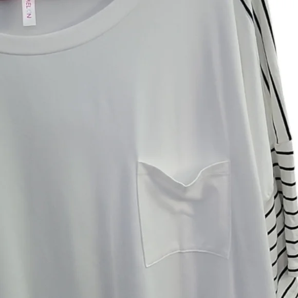 NWOT - Watermelon Black and White Striped Pocket T Shirt - Size 3X - Picture 6 of 9